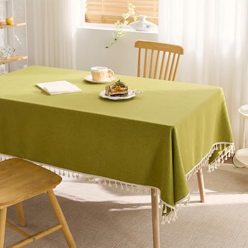Baumwolle & Leinen Tischdecke abwaschbar 140x140cm mit Pompons Knitterfest & Staubdicht Perfekt für Küche Esszimmer Partys & Tischdekoration von Generisch