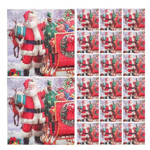 Bedruckte Weihnachtsservietten, 20 Stück, bedruckte Papierservietten, Weihnachtsdekor-Servietten, quadratische Gästeservietten, 2-lagige dekorative Dinner-Servietten für den Urlaub von Generisch