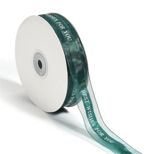 Bedrucktes Polyesterband „Best Wishes For You“, Geschenkband for Hochzeitsdekoration, DIY-Bastelarbeiten, Blumenstraußverpackung, 45 Yards, 25 mm breit(Blackish green) von Generisch