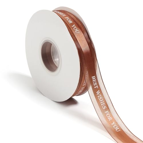 Bedrucktes Polyesterband „Best Wishes For You“, Geschenkband for Hochzeitsdekoration, DIY-Bastelarbeiten, Blumenstraußverpackung, 45 Yards, 25 mm breit(Deep Brown) von Generisch