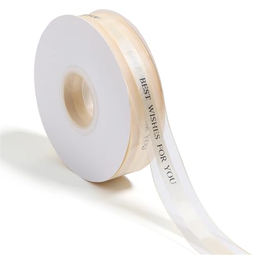 Bedrucktes Polyesterband „Best Wishes For You“, Geschenkband for Hochzeitsdekoration, DIY-Bastelarbeiten, Blumenstraußverpackung, 45 Yards, 25 mm breit(Light Brown) von Generisch