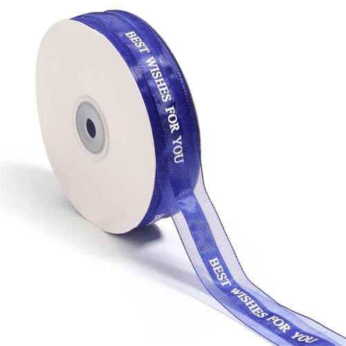 Bedrucktes Polyesterband „Best Wishes For You“, Geschenkband for Hochzeitsdekoration, DIY-Bastelarbeiten, Blumenstraußverpackung, 45 Yards, 25 mm breit(Royal Blue) von Generisch