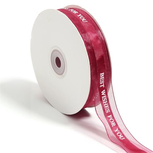 Bedrucktes Polyesterband „Best Wishes For You“, Geschenkband for Hochzeitsdekoration, DIY-Bastelarbeiten, Blumenstraußverpackung, 45 Yards, 25 mm breit(Wine Red) von Generisch