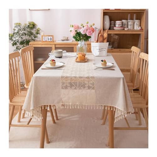 Beige 90x90cm Tischdecke abwaschbar Polyester mit elegantem Schmetterling Wellenmuster & Quasten ideal für Küche & Esszimmer Dekoration Fleckenabweisend & von Generisch