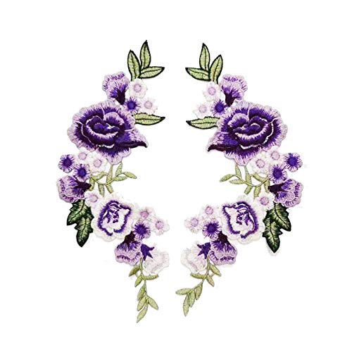 Bekleidungszubehör, Stickerei, Spitzenstoff, Blumenaufnäher, bunte Blumen, symmetrisch und weich (lila) von Generisch
