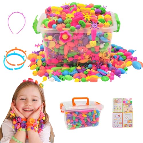 Beliebte Perlen für Armbänder | Kreative Snap-Pop-Perlen, Kunst- und Bastelbedarf,Kreatives handgefertigtes Perlenpuzzle,multifunktionales pädagogisches Kinder-Schmuckherstellungsset, Spielzeug f von Generisch