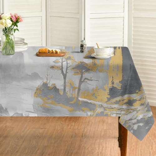 Berg水 Tischdecke Abwaschbar Rechteckig, Gartentischdecke für Outdoor Chinesischer Stil, Tischdecke Grau Wasserabweisend, Tischtuch für Küche, Restaurant, Hochzeit, Bankett (140x160 cm) A72 von Generisch