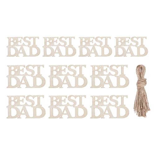 Bester Vater unvollendetes Holzhandwerk - Holzausschnitte Tags mit Schnur - Happy Muttertagdekoration | 10pcs Creative Best Dad Ever Dekorationen | 12 cm Holzausschnitte Tags für Kinder für Eltern von Generisch