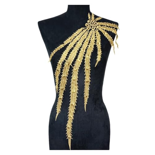 Bestickte Applikation mit Schwanz, elegante Spitze und Quaste, für Brautkleid und Partykleid, Dekoration (Gold) von Generisch