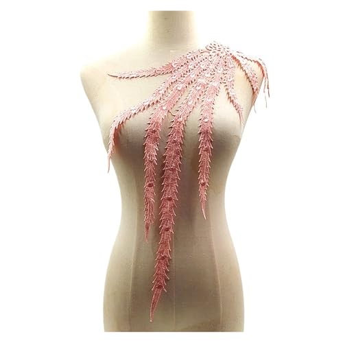 Bestickte Applikation mit Schwanz, elegante Spitze und Quaste, für Brautkleid und Partykleid, Dekoration (Rosa) von Generisch