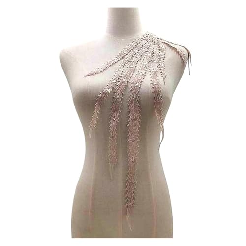 Bestickte Applikation mit Schwanz, elegante Spitze und Quaste, für Brautkleid und Partykleid, Dekoration (helles Kaffee) von Generisch
