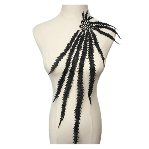 Bestickte Applikation mit Schwanz, eleganter Spitze und Quaste, für Brautkleid & Partykleid, Dekoration (schwarz) von Generisch