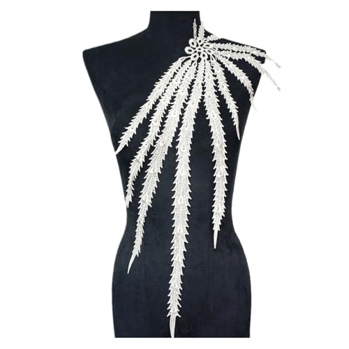Bestickte Applikation mit Schwanz, eleganter Spitzen- und Quasten-Aufnäher für Brautkleid und Partykleid, Dekoration (weiß) von Generisch