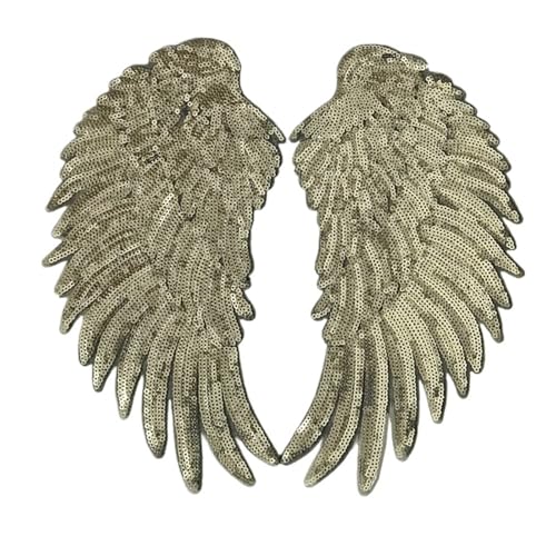 Bestickte Flügel Applikation – Aufnäher aus Stoff mit Perlen und Pailletten mit selbstklebender Rückseite (Golden) von Generisch