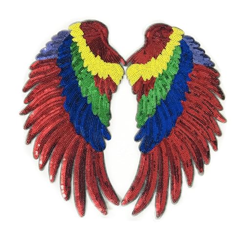 Bestickte Flügel-Applikation – Stoffaufnäher mit Perlen und Pailletten, selbstklebende Rückseite (Regenbogenfarben) von Generisch