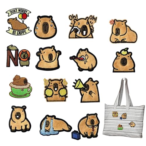 Bestickter Aufnäher mit Tiermotiven, Capybara-Form, zum Aufnähen für Hüte, niedliche Stickapplikationen für Rucksäcke, Taschen, Kleidung, Studenten, Lehrer, Modedesigner von Generisch