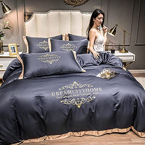 Bettbezug-Set, Bettwäsche Mit Seidenstickerei, Jacquard-satinstoff, Schlafzimmer-wohndekor, Heimtextilien (B 1.8m Bed(4pcs)) von Generisch