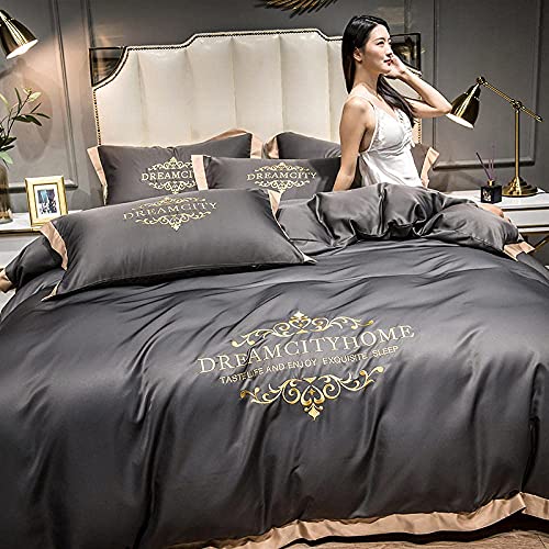 Bettbezug-Set, Bettwäsche Mit Seidenstickerei, Jacquard-satinstoff, Schlafzimmer-wohndekor, Heimtextilien (E 2.0m Bed(4pcs)) von Generisch