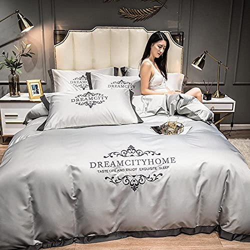 Bettbezug-Set, Bettwäsche Mit Seidenstickerei, Jacquard-satinstoff, Schlafzimmer-wohndekor, Heimtextilien (H 2.0m Bed(4pcs)) von Generisch