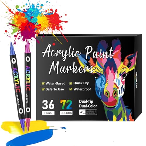 Beyonddraw Dual Tip Acrylic Paint Pen Marker – 24/48/72/120/168 Colors, Beyonddraw Acrylic Paint Markers，Waterproof and Colorfast, for Stone, Wood, Rock Painting, Diy Crafts (36 Pens 72 Colors) von Generisch