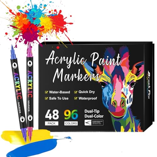 Beyonddraw Dual Tip Acrylic Paint Pen Marker – 24/48/72/120/168 Colors, Beyonddraw Acrylic Paint Markers，Waterproof and Colorfast, for Stone, Wood, Rock Painting, Diy Crafts (48 Pens 96 Colors) von Generisch