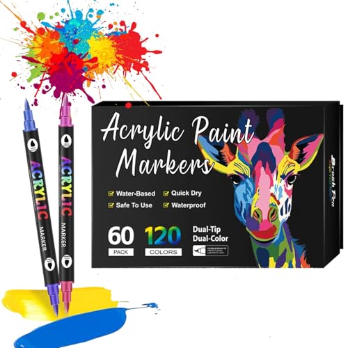 Beyonddraw Dual Tip Acrylic Paint Pen Marker – 24/48/72/120/168 Colors, Beyonddraw Acrylic Paint Markers，Waterproof and Colorfast, for Stone, Wood, Rock Painting, Diy Crafts (60 Pens 120 Colors) von Generisch