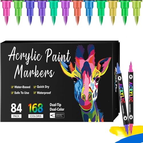 Beyonddraw Dual Tip Acrylic Paint Pen Marker - 24/48/72/120 Colors, Acrylic Paint Markers for Wood, Canvas, Rock Painting, Glass, Ceramic Surfaces (84pcs 168color) von Generisch