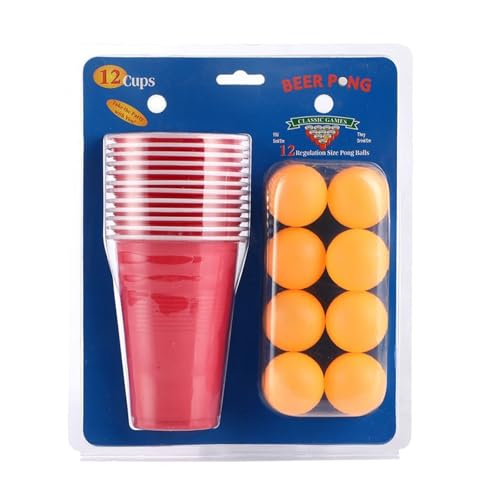 Bierpong Becher Set,12 Beerpong Becher(473ML)+12 Tischtennisbälle,Partybecher Plastikbecher Cups Set Mehrweg Becher,Red Blue Cups Für Party Trinkspiele Camping Geburtstag Hochzeit (B) von Generisch