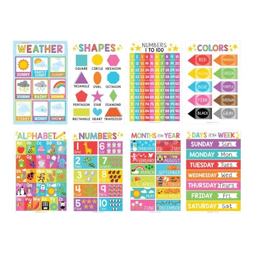 Bildungsposter für Kindergarten, mathematische Logiktabellen | 15 Stück Lerndiagramme für Kinder für Kindergarten, Zuhause, Klassenzimmer Unterstützung von Generisch