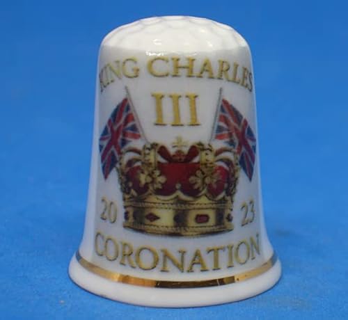 Birchcroft Porzellan-Fingerhut zum Sammeln, König Charles Krönung mit Krone, Kuppelbox Birchcroft Porzellan-Fingerhut zum Sammeln, König Charles Krönung mit Krone, Kuppelbox von Generisch