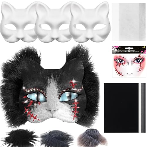 Blanko-Katzen-Masken-Set, Kostüm-Requisite mit Netz- und Filzbögen, kreatives Kunst- und Bastelmaterial für Männer und Frauen, Cosplay, Maskerade, Präsentation & Party-Dekoration von Generisch
