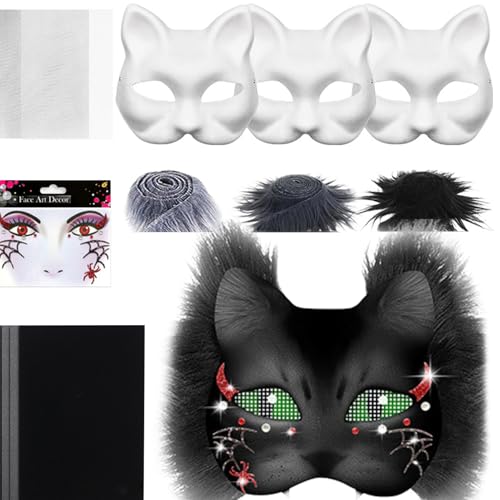 Blanko-Katzen-Masken-Set, Kostüm-Requisite mit Netz- und Filzbögen, kreatives Kunst- und Bastelmaterial für Männer und Frauen, Cosplay, Maskerade, Präsentation & Party-Dekoration von Generisch