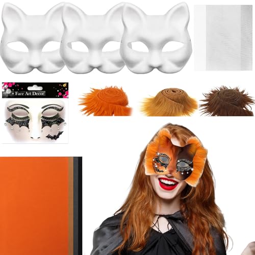 Blanko-Katzen-Masken-Set, Kostüm-Requisite mit Netz- und Filzbögen, kreatives Kunst- und Bastelmaterial für Männer und Frauen, Cosplay, Maskerade, Präsentation & Party-Dekoration von Generisch