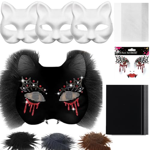 Blanko-Katzen-Masken-Set, Kostüm-Requisite mit Netz- und Filzbögen, kreatives Kunst- und Bastelmaterial für Männer und Frauen, Cosplay, Maskerade, Präsentation & Party-Dekoration Blanko-Katzen-Masken-Set, Kostüm-Requisite mit Netz- und Filzbögen, kreatives Kunst- und Bastelmaterial für Männer und Frauen, Cosplay, Maskerade, Präsentation & Party-Dekoration von Generisch