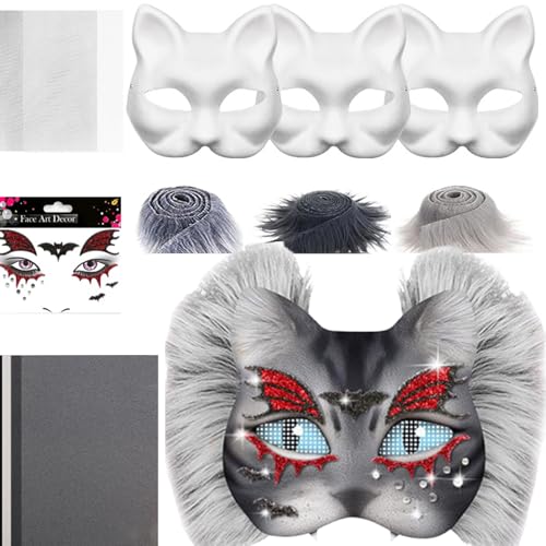Blanko-Katzen-Masken-Set, Kostüm-Requisite mit Netz- und Filzbögen, kreatives Kunst- und Bastelmaterial für Männer und Frauen, Cosplay, Maskerade, Präsentation & Party-Dekoration Blanko-Katzen-Masken-Set, Kostüm-Requisite mit Netz- und Filzbögen, kreatives Kunst- und Bastelmaterial für Männer und Frauen, Cosplay, Maskerade, Präsentation & Party-Dekoration von Generisch