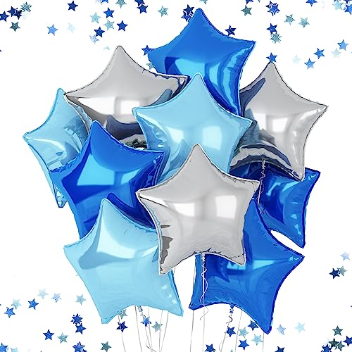 Blau Silber Foliensternballons, 18 Zoll Stern Folienballons für Helium, 20 Stück Blau Silber Helium Geburtstag Ballon, Party Ballon Set für Abschlussfeier Hochzeit Geburtstag Party Dekorationen von Generisch