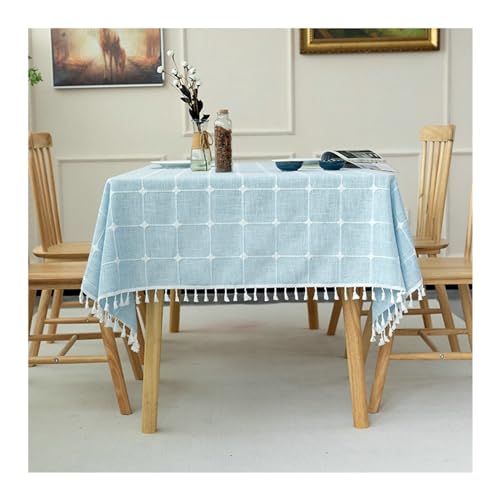 Blaue karierte rechteckige Tischdecke, 140 x 300 cm, waschbar, Polyester, Tischdecke mit Quasten, für Esszimmer, Garten, Party und Picknick, stilvoll und Blaue karierte rechteckige Tischdecke, 140 x 300 cm, waschbar, Polyester, Tischdecke mit Quasten, für Esszimmer, Garten, Party und Picknick, stilvoll und von Generisch