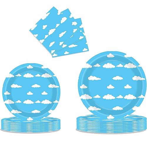 Blauer Himmel Weiße Wolken Geburtstag Dekoration Geschirr Blauer Himmel Cartoon Story Thema Geschirr Pappteller (Blau) von Generisch