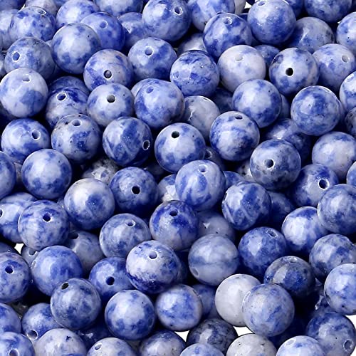 Blauer Punkt-Jaspis, 6 mm, Natursteinperlen, rund, loser Edelstein für selbstgemachte Armbänder, Halsketten, Ohrringe, Schmuckherstellung, Polieren, echte Steinperlen, 96 Stück, 2 Stränge, 81,3 cm von Generisch
