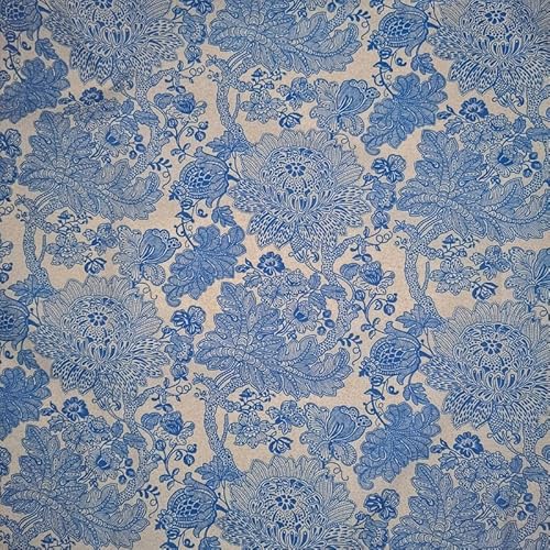 Blauer Stoff mit Blumenmuster, 80 % Baumwolle, 20 % Polyester, bedruckt, Halb-Panama-Baumwolle, 140 cm breit, bedruckter Stoff zum Basteln, Nähen, Quilten, Patchwork von Generisch