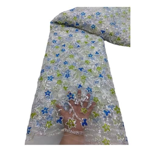 Blauer afrikanischer Spitzenstoff, nigerianische Pailletten, bestickt, französischer Tüll-Spitzenstoff für nigerianische Hochzeit von Generisch
