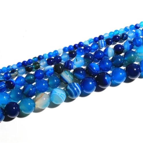 Blaugrau gestreifte Achat-Perlen, lose Perlen, natürlicher Edelstein, glatt, rund, für Schmuckherstellung, 10 mm, 10 Stück Blaugrau gestreifte Achat-Perlen, lose Perlen, natürlicher Edelstein, glatt, rund, für Schmuckherstellung, 10 mm, 10 Stück von Generisch