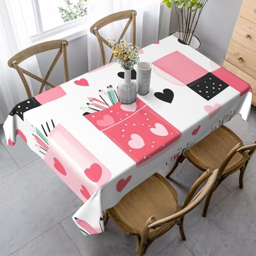 Bleistiftbox-Tischdecke, rechteckig, 140 x 90 cm, Liebesherz, Tischdecke für Esstisch, knitterfrei, Tischdecke für Zuhause, drinnen und draußen, Party-Dekoration von Generisch