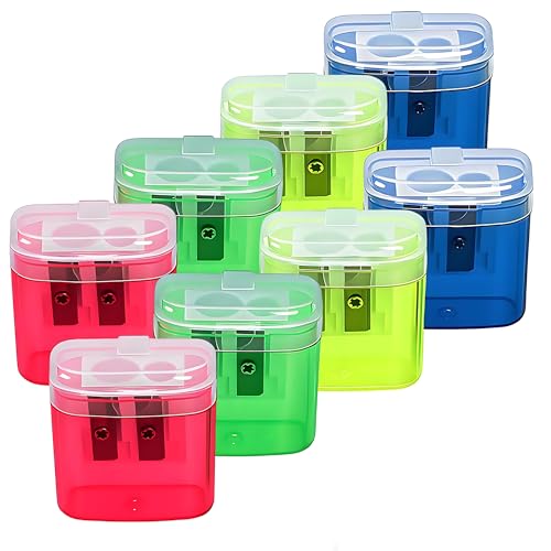 Bleistiftspitzer mit zwei Löchern und Deckel, 4 Farben, manueller Spitzer für Schule, Zuhause, Büro, 8 Stück Bleistiftspitzer mit zwei Löchern und Deckel, 4 Farben, manueller Spitzer für Schule, Zuhause, Büro, 8 Stück von Generisch