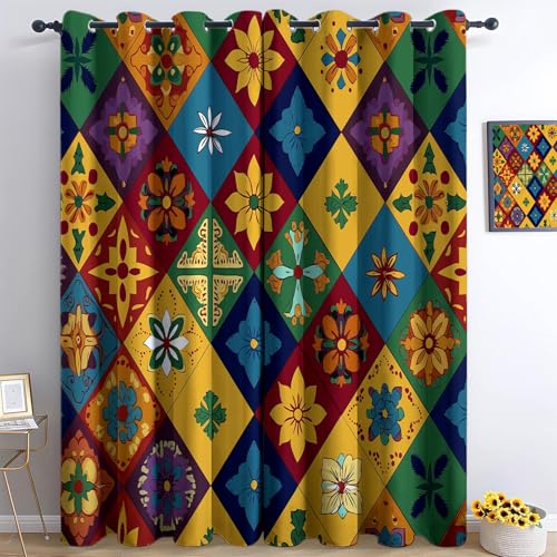 Blickdichte Vorhänge mit Ösen Mexikanische Talavera-Fliese Verdunkelungsvorhang 2er Set, H245 x B140 cm Thermovorhang Mehrfarbig Kälteschutz Polyester Gardine, für Schlafzimmer Kinderzimmer Wohnzimmer von Generisch