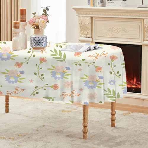 Blumen Tischdecke Abwaschbar Oval, Gartentischdecke für Outdoor Pflanzendrucke, Tischdecke Beige Wasserabweisend, Tischtuch für Küche, Restaurant, Hochzeit, Bankett (155x260 cm) A69 von Generisch