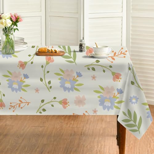 Blumen Tischdecke Abwaschbar Quadratisch, Gartentischdecke für Outdoor Pflanzendrucke, Tischdecke Beige Wasserabweisend, Tischtuch für Küche, Restaurant, Hochzeit, Bankett (130x130 cm) A69 von Generisch