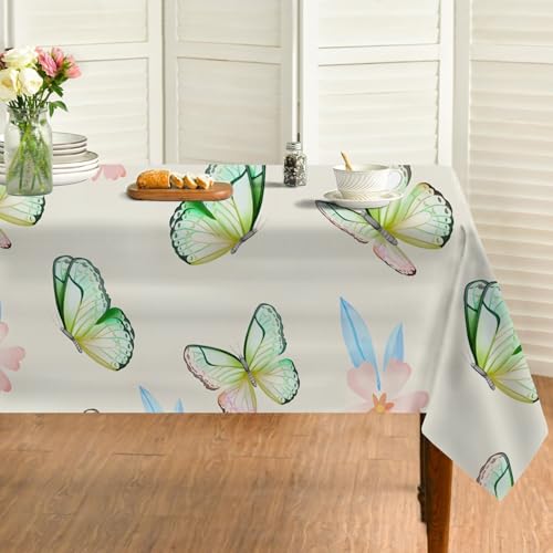 Blumen Tischdecke Abwaschbar Quadratisch, Gartentischdecke für Outdoor Schmetterling, Tischdecke Beige Wasserabweisend, Tischtuch für Küche, Restaurant, Hochzeit, Bankett (85x85 cm) A82 von Generisch