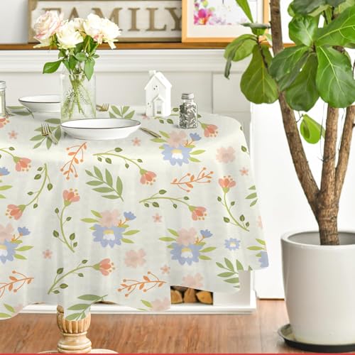 Blumen Tischdecke Abwaschbar Rund, Gartentischdecke für Outdoor Pflanzendrucke, Tischdecke Beige Wasserabweisend, Tischtuch für Küche, Restaurant, Hochzeit, Bankett (90 cm) A69 von Generisch
