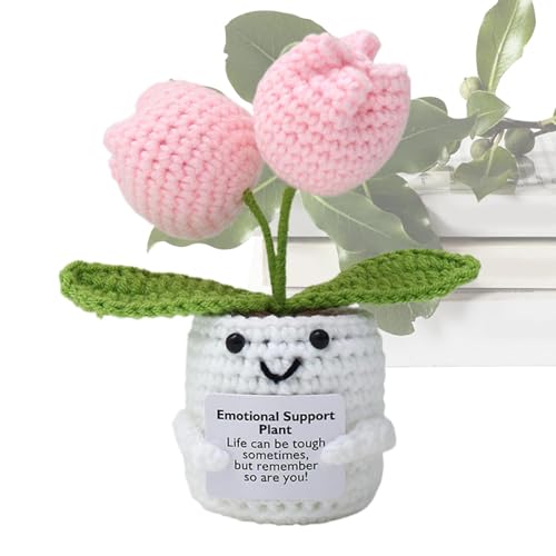 Blumentopf mit emotionaler Unterstützung, Strickpuppe mit positiver Karte, handgefertigt, positive emotionale Unterstützung, Häkelblumen, Heimbüro, Schreibtischdekoration Blumentopf mit emotionaler Unterstützung, Strickpuppe mit positiver Karte, handgefertigt, positive emotionale Unterstützung, Häkelblumen, Heimbüro, Schreibtischdekoration von Generisch